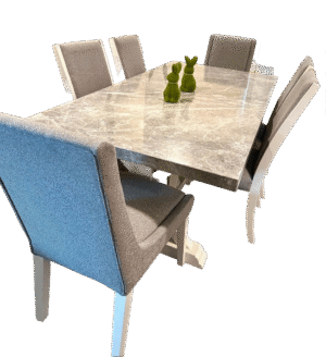 Elegant Marble Dining Table Set with 6 Upholstered Chairs – Premium Pre-Owned Luxury