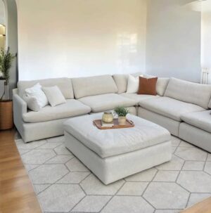 L-Shape Sectional Sofa with Ottoman – Cream White