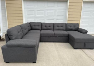 U-Shaped Sectional Sofa – Dark Grey with Storage