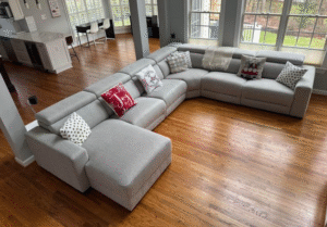 U-Shaped Sectional Sofa – Light Grey with Reclining Feature