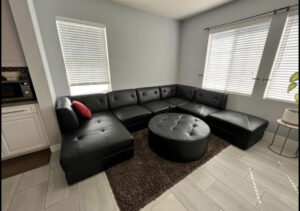 U-Shape Original Black Leather Sectional Sofa with Two Ottoman