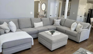 Drayden Fabric Sectional with Ottoman – Light Grey