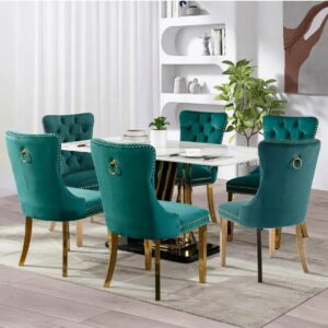 Elegant Marble Dining Table Set with 6 Upholstered Chairs – Premium Pre-Owned Luxury in Green