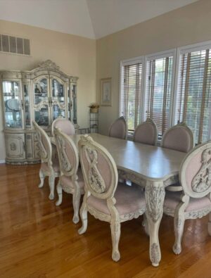 AICO Lavelle Oval Dining Room Set – 8 Chairs + China Cabinet
