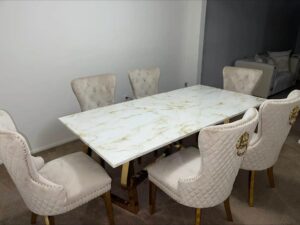 Marble Dining Table Set with 6 Chairs