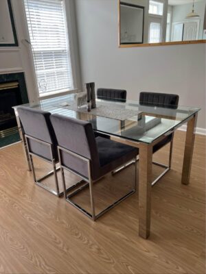 CB2 Silverado Chrome 72" Rectangular Dining Table with 4 Chairs