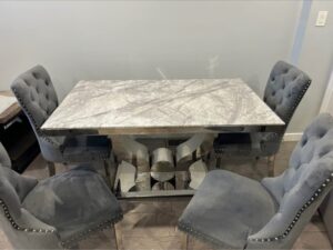 Modern Marble Dining Set – 4 Chairs