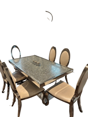 Crushed Diamond-Effect Dining Table Set with 6 Chairs