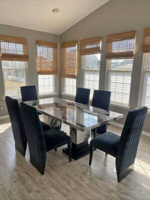 Dining Set – White/Grey Table & Black Chairs